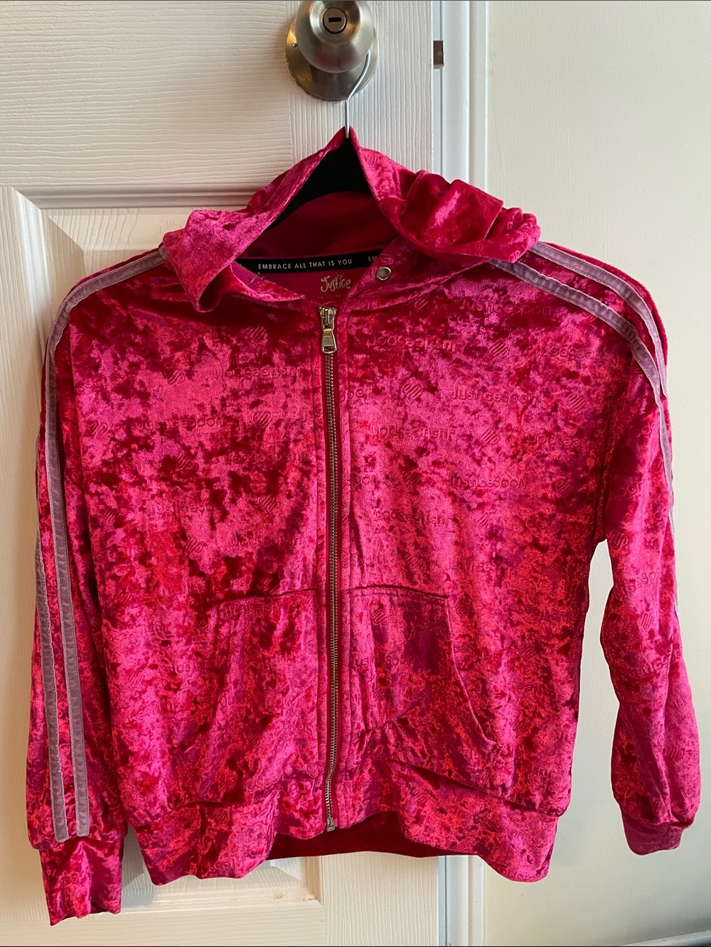 Justice Girls Crushed Velvet Zip Hoodie Jacket